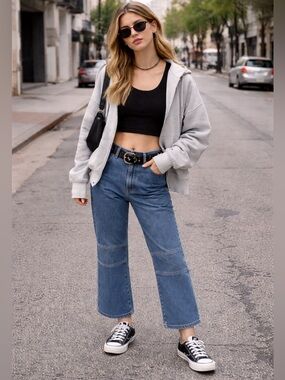 Vintage 90s B.U.M. Equipment Bootcut Jeans Size 6 Blue Denim Utility Knee‎ Patch